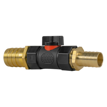 19mm Brass Hose Tail with BSPF Valve and 25mm Brass Outlet Fitting
