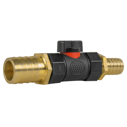 19mm Brass Hose Tail with BSPF Valve and 25mm Brass Outlet Fitting