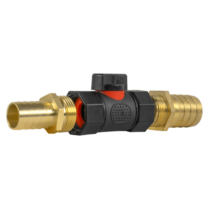 19mm Brass Hose Tail with BSPF Valve and 25mm Brass Outlet Fitting