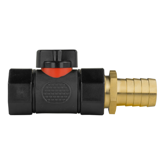 19mm Brass Hose Tail with In-Line BSP Female Threaded Valve