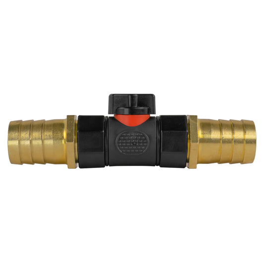 In-Line BSPF Valve with Two 25mm Brass Hose Barb Fittings