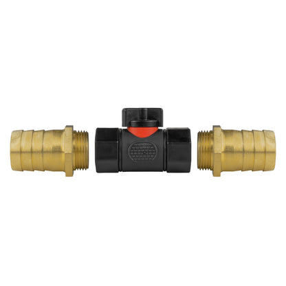 In-Line BSPF Valve with Two 25mm Brass Hose Barb Fittings