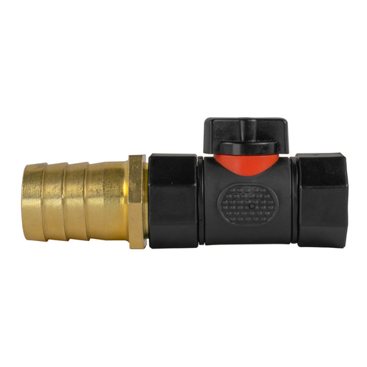 25mm Brass Hose Barb with In-Line BSP Female Threaded Valve