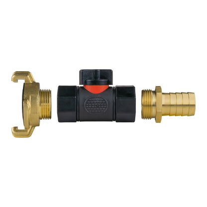 19mm Brass Barb Adapter with In-Line BSPF Valve and Geka Type Coupling