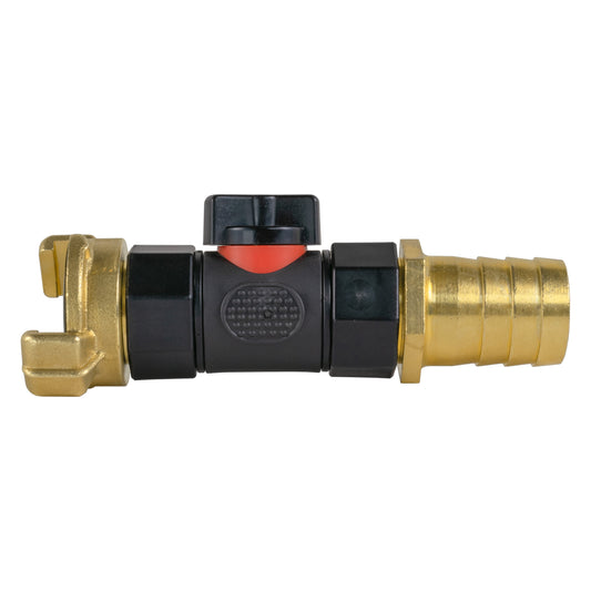 Geka Style Connector with In-Line BSPF Valve and 25mm Brass Hose Joiner