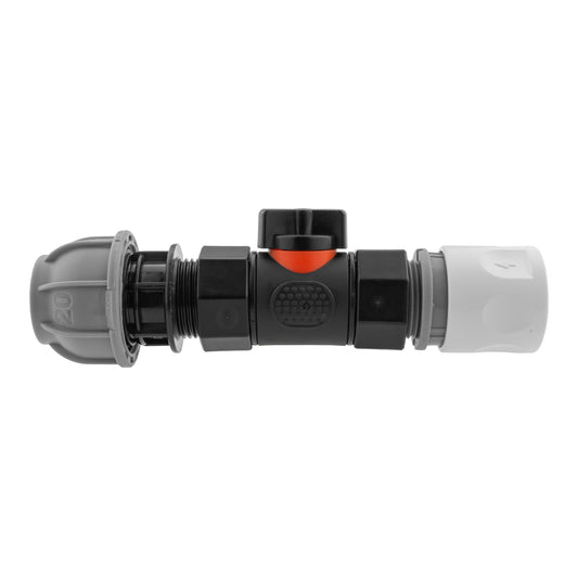 WL Hose Connector with In-Line BSPF Valve and 20mm MDPE Straight Fitting
