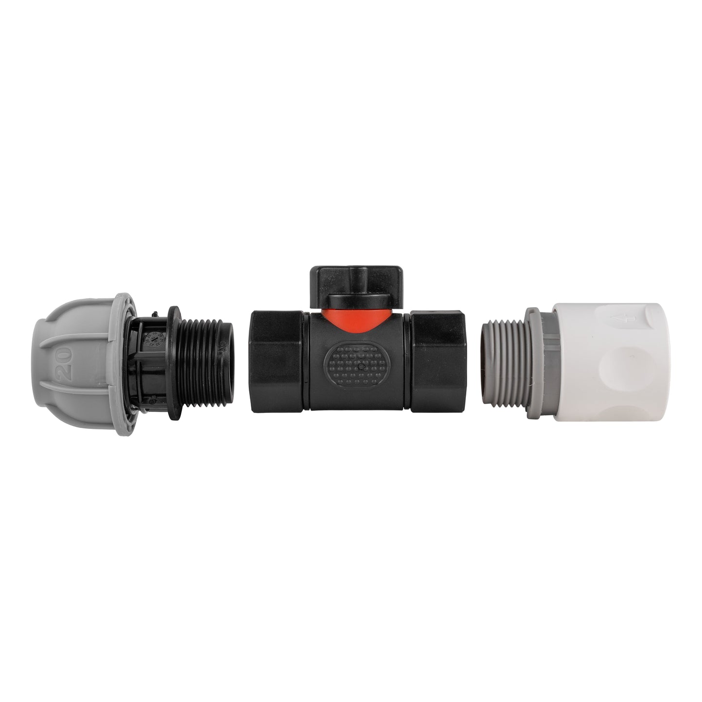 WL Hose Connector with In-Line BSPF Valve and 20mm MDPE Straight Fitting