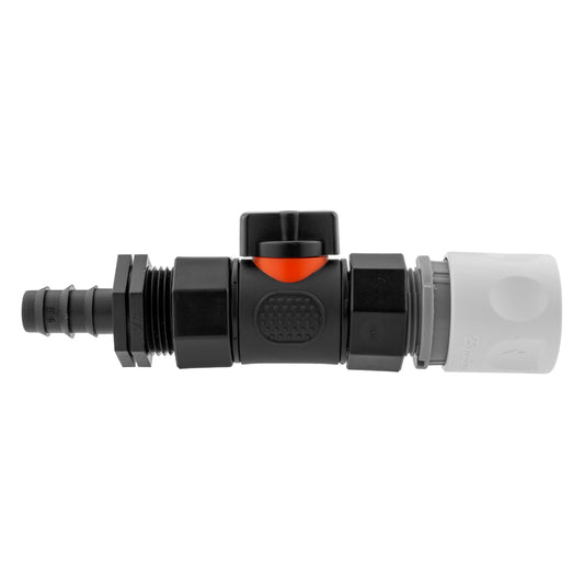 Barbed Hose Connector 16mm with In-Line BSPF Valve and WL Hose Fitting