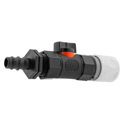 Barbed Hose Connector 16mm with In-Line BSPF Valve and WL Hose Fitting