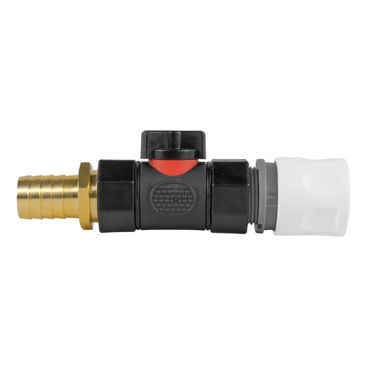 19mm Brass Barb Fitting with In-Line BSPF Valve and Hose Connector WL