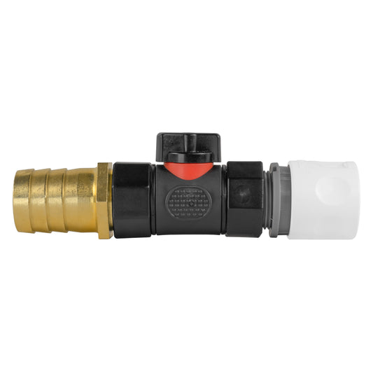 25mm Brass Barb Fitting with In-Line BSPF Valve and Hose Connector WL