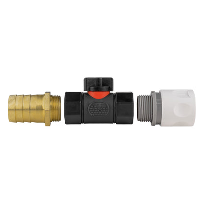 25mm Brass Barb Fitting with In-Line BSPF Valve and Hose Connector WL