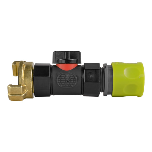 Lime Hose Connector with BSPF In-Line Valve and Geka-Style Coupling