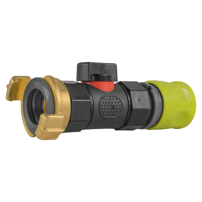 Lime Hose Connector with BSPF In-Line Valve and Geka-Style Coupling