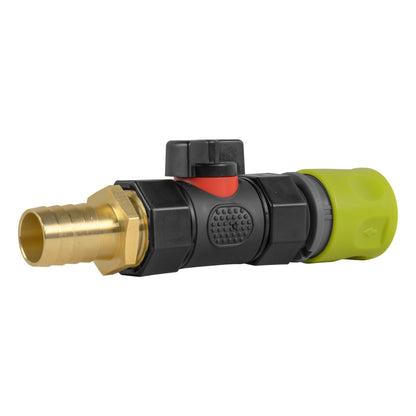 Lime Hose Connector with BSPF In-Line Valve and 19mm Brass Barbed Fitting