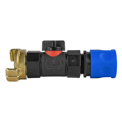 Blue Hose Connector with BSPF In-Line Valve and Geka-Style Coupling