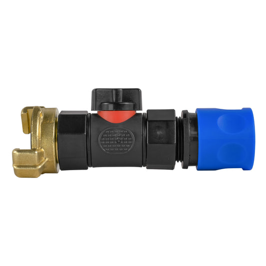 Blue Hose Connector with BSPF In-Line Valve and Geka-Style Coupling