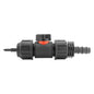 4mm Micro Barb Connector with 3/4" BSPM In-Line Valve and 16mm Straight Barb Adapter
