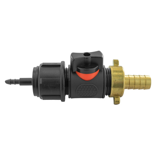4mm Micro Barb Connector with In-Line BSP Male Valve and 13mm Brass Hose Tail