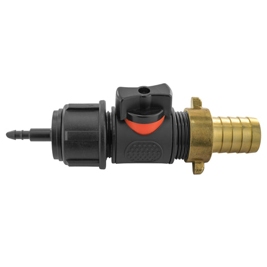 4mm Micro Barb Connector with In-Line BSP Male Valve and 19mm Brass Hose Tail