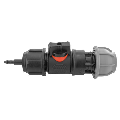 4mm Micro Barb Connector with Integrated BSPM Valve and 20mm MDPE Straight Fitting