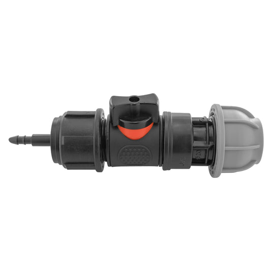 4mm Micro Barb Connector with Integrated BSPM Valve and 20mm MDPE Straight Fitting