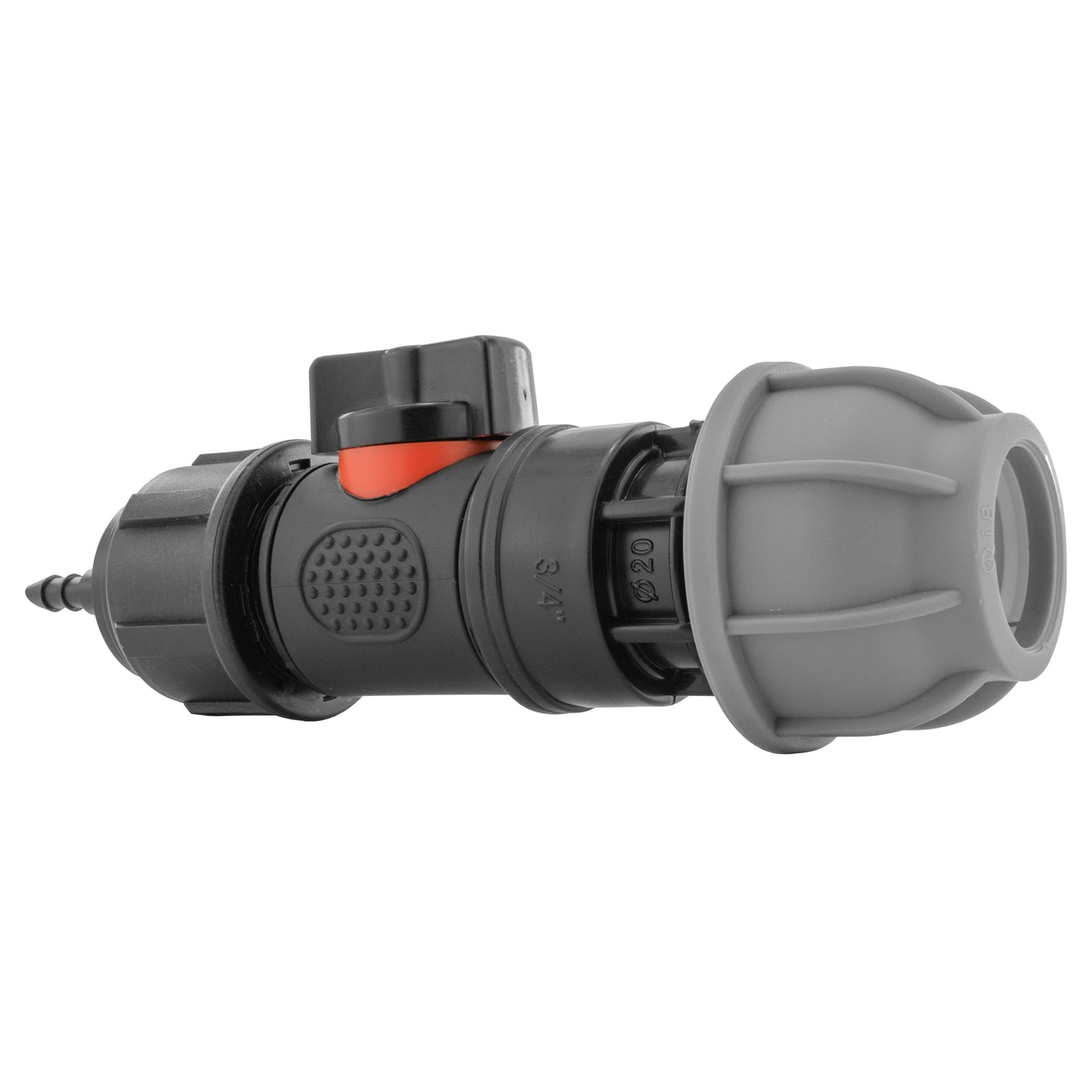 4mm Micro Barb Connector with Integrated BSPM Valve and 20mm MDPE Straight Fitting