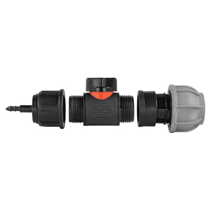 4mm Micro Barb Connector with Integrated BSPM Valve and 20mm MDPE Straight Fitting