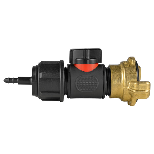 Micro Connector 4mm Barb with BSPM In-Line Valve and Geka-Type Fitting
