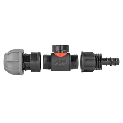 20mm MDPE Straight Connector with Integrated BSPM Valve and 16mm Barbed Fitting