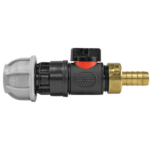 20mm MDPE Connector Set with In-Line BSPM Valve and 13mm Brass Hose Barb