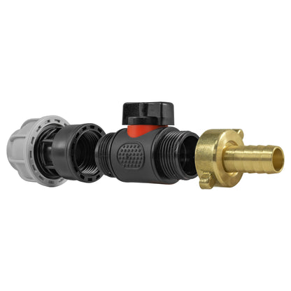 20mm MDPE Connector Set with In-Line BSPM Valve and 13mm Brass Hose Barb