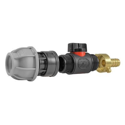 20mm MDPE Connector Set with In-Line BSPM Valve and 13mm Brass Hose Barb