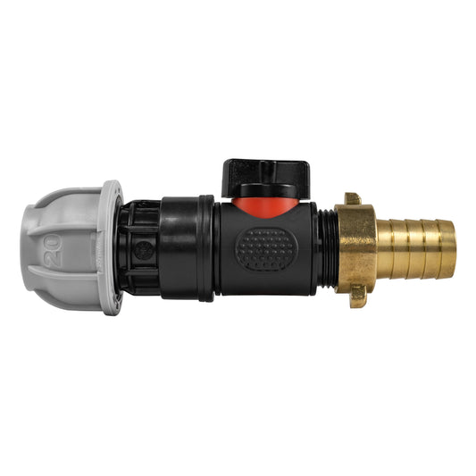 20mm MDPE Connector Set with In-Line BSPM Valve and 19mm Brass Hose Barb
