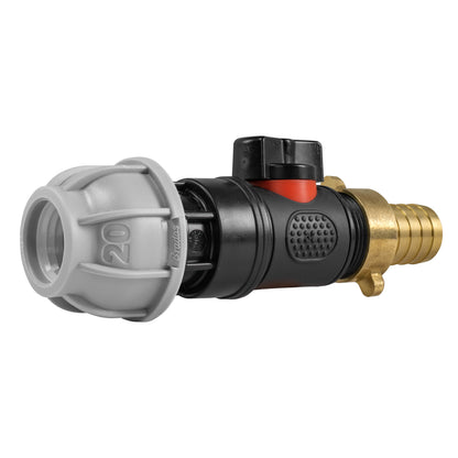 20mm MDPE Connector Set with In-Line BSPM Valve and 19mm Brass Hose Barb