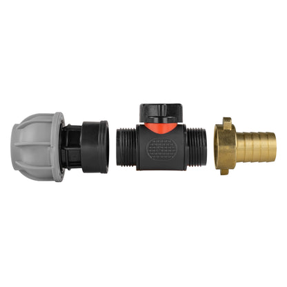 20mm MDPE Connector Set with In-Line BSPM Valve and 19mm Brass Hose Barb