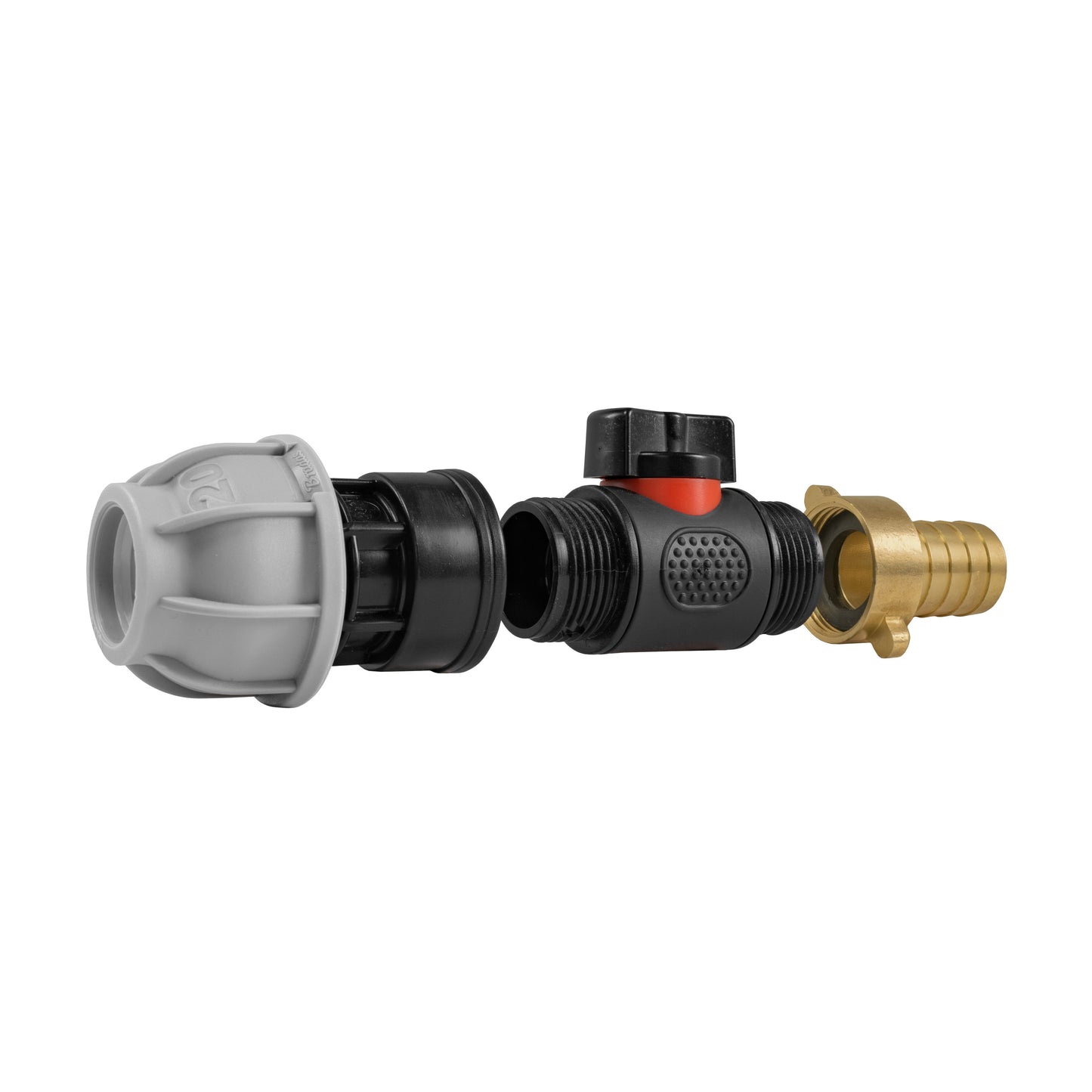 20mm MDPE Connector Set with In-Line BSPM Valve and 19mm Brass Hose Barb