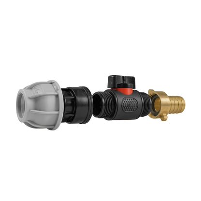 20mm MDPE Connector Set with In-Line BSPM Valve and 19mm Brass Hose Barb