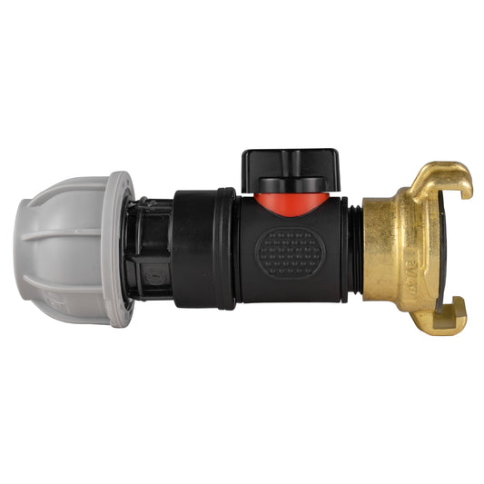 20mm MDPE Connector with In-Line BSPM Valve and Geka-Style Coupling