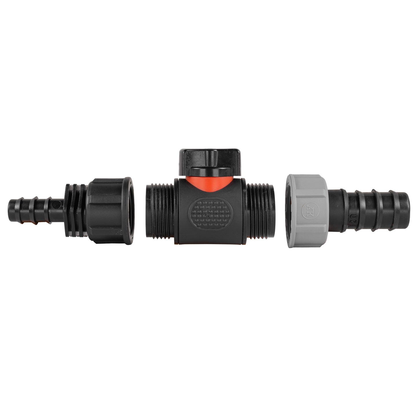 16mm and 20mm Barbed Straight Connectors with In-Line BSPM Valve