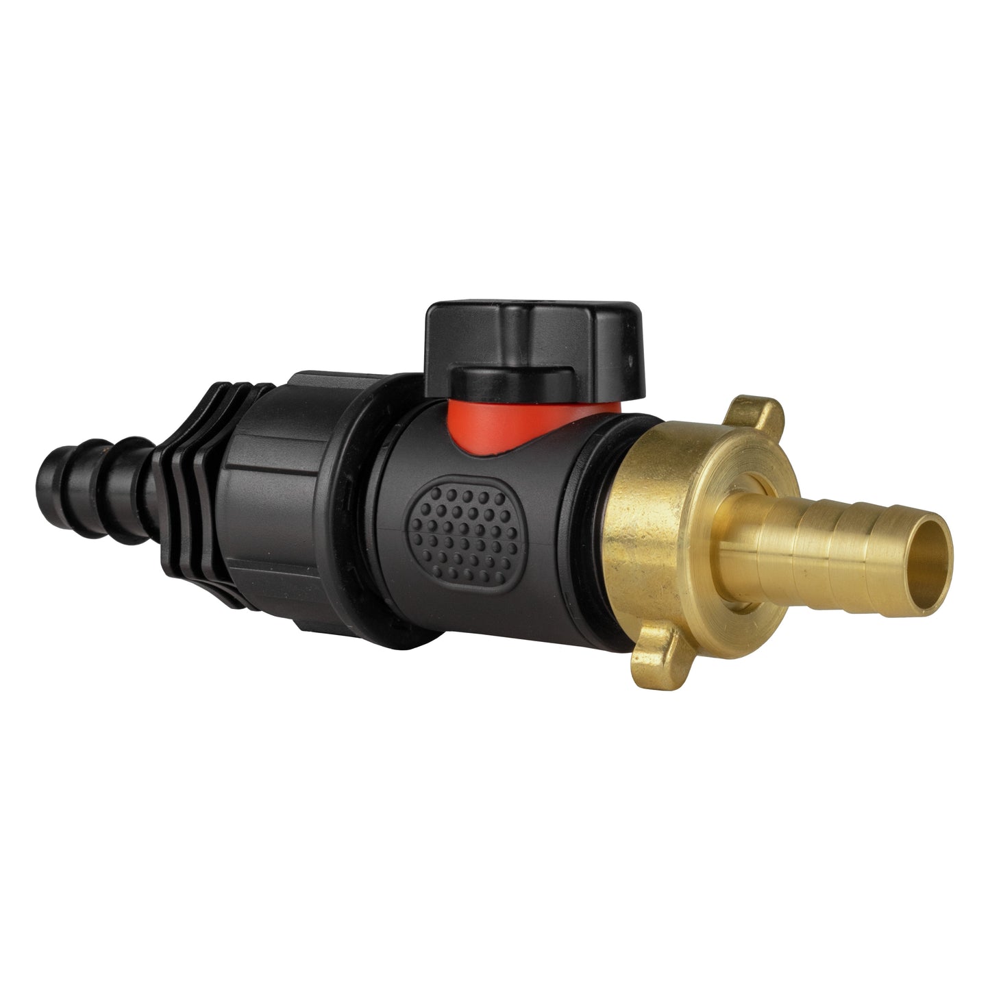 16mm Barbed Connector with In-Line BSPM Valve and 13mm Brass Hose Tail