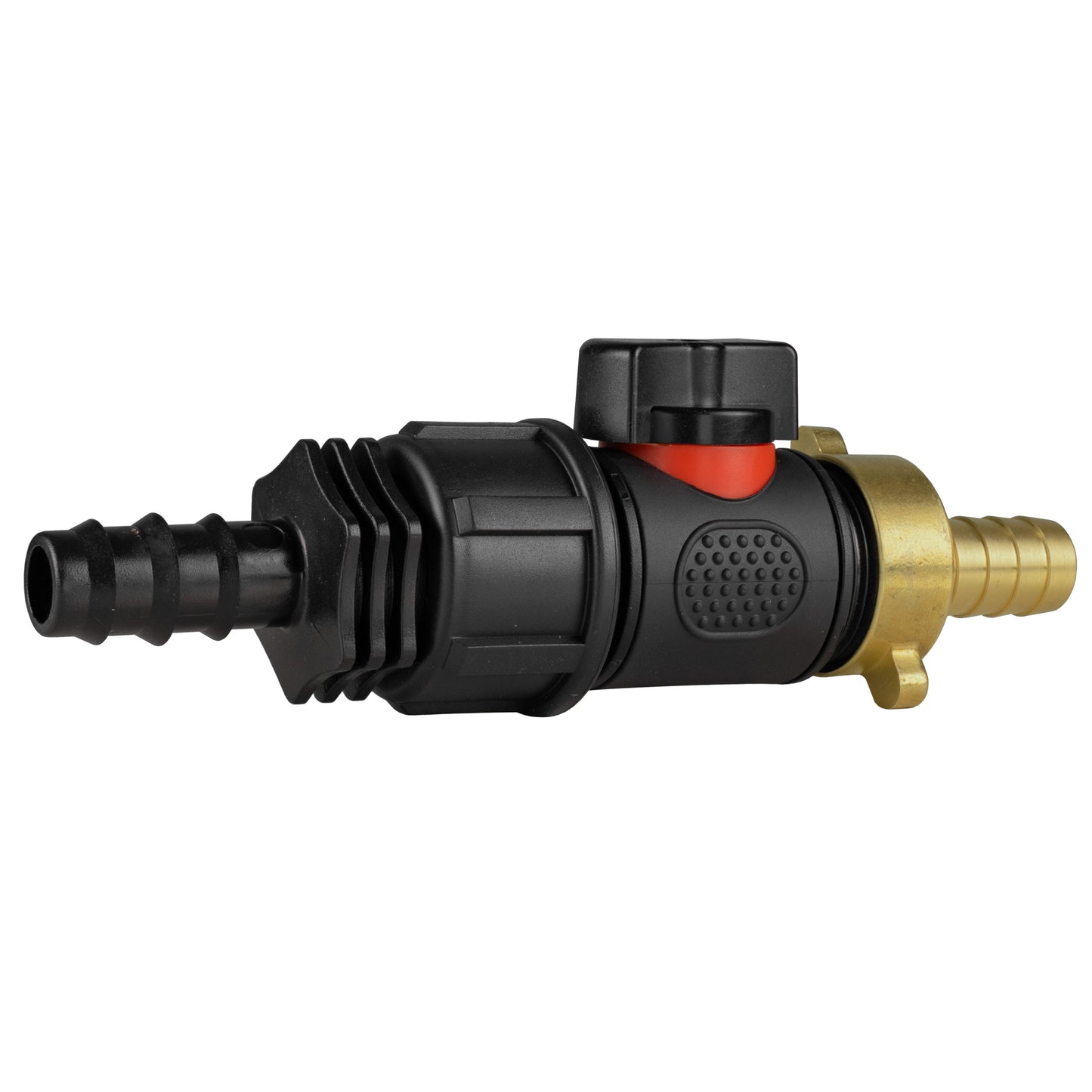 16mm Barbed Connector with In-Line BSPM Valve and 13mm Brass Hose Tail