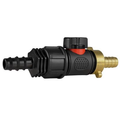 16mm Barbed Connector with In-Line BSPM Valve and 13mm Brass Hose Tail