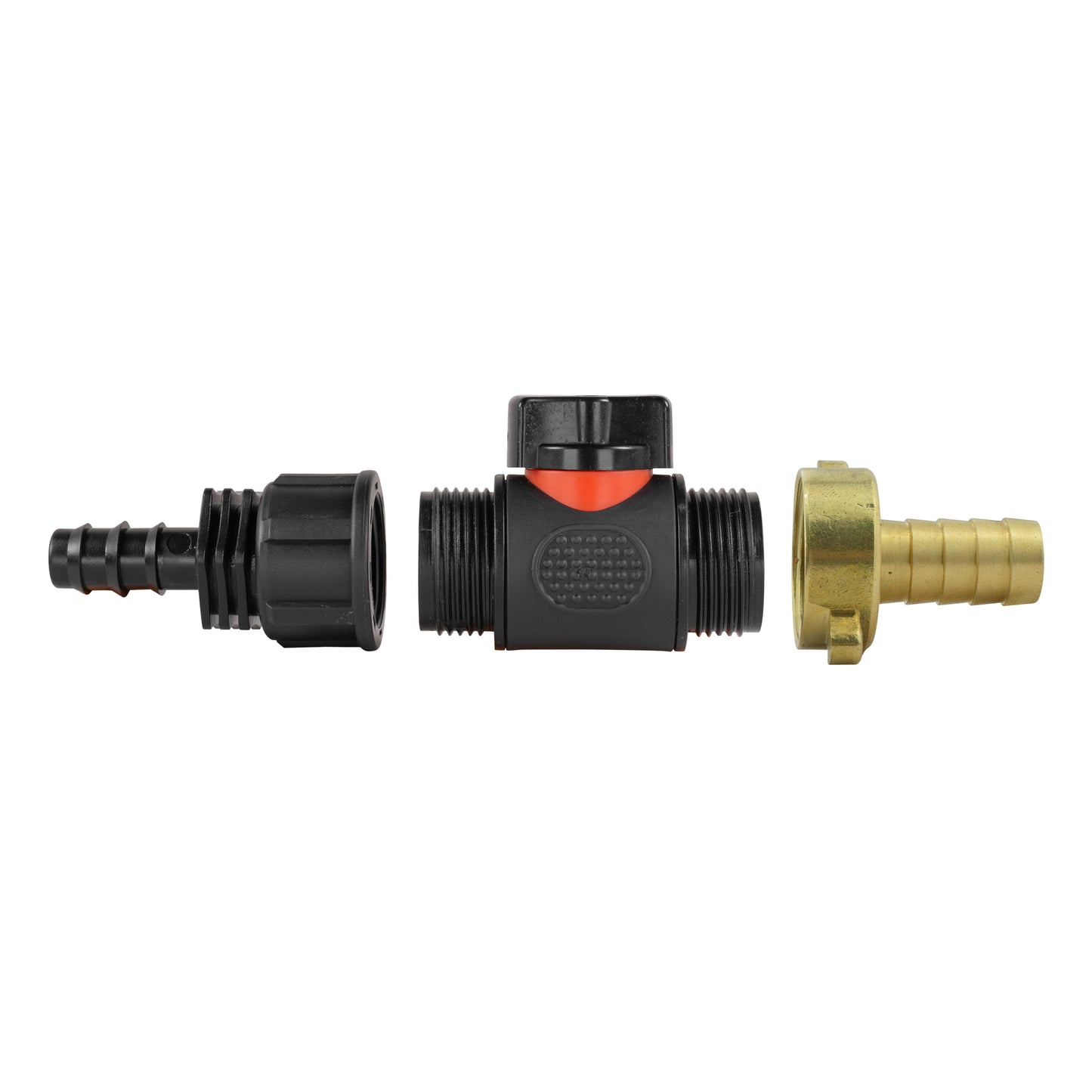 16mm Barbed Connector with In-Line BSPM Valve and 13mm Brass Hose Tail