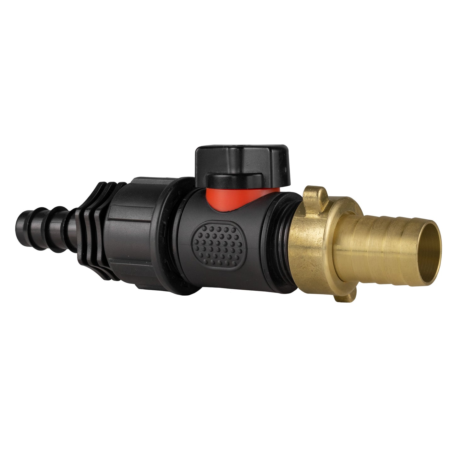 16mm Barbed Connector with In-Line BSPM Valve and 19mm Brass Hose Tail