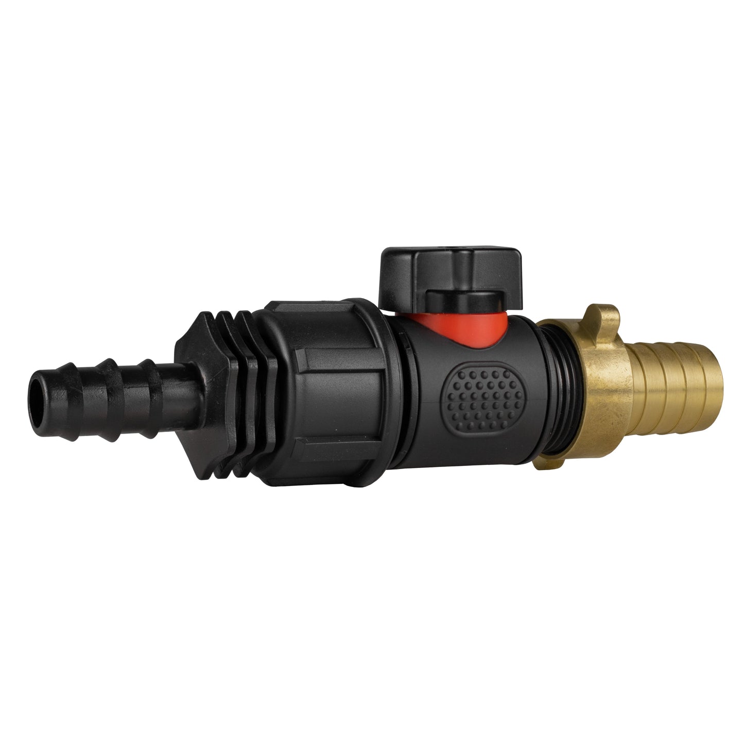 16mm Barbed Connector with In-Line BSPM Valve and 19mm Brass Hose Tail