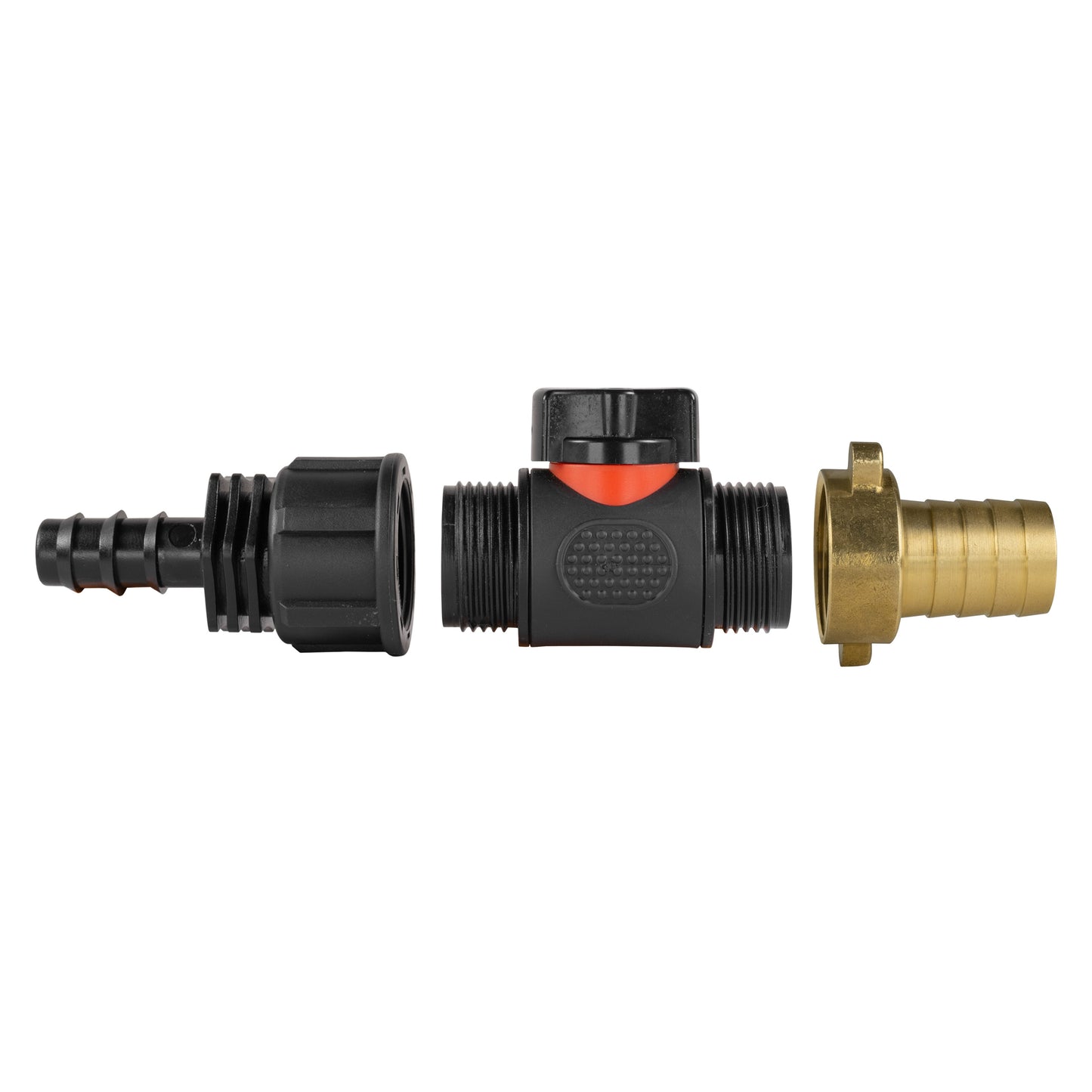 16mm Barbed Connector with In-Line BSPM Valve and 19mm Brass Hose Tail