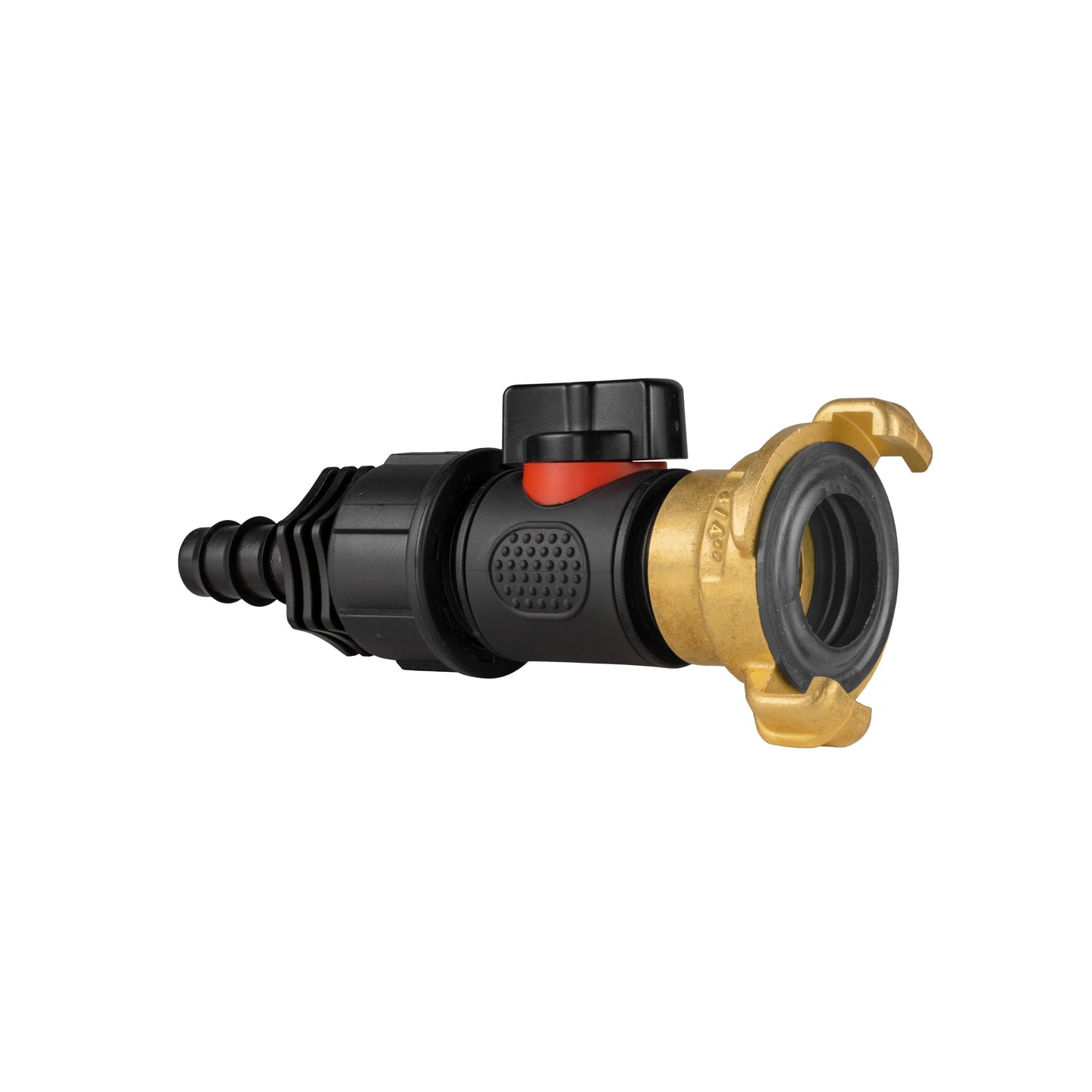 16mm Hose Barb Connector with In-Line BSPM Valve and Geka Style Coupling