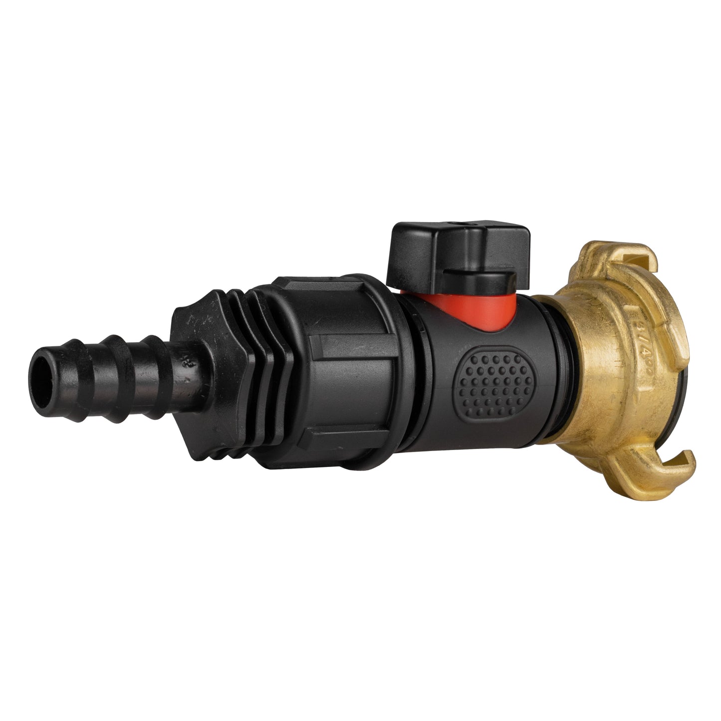 16mm Hose Barb Connector with In-Line BSPM Valve and Geka Style Coupling