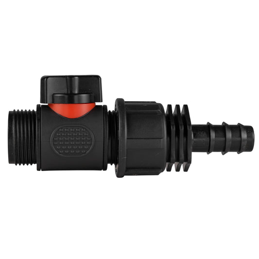 16mm Hose Barb Connector with Integrated In-Line BSPM Valve